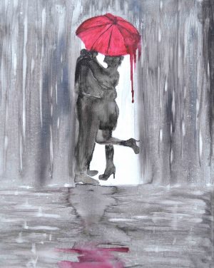 115. Silhouette Of Red Umbrella (Print) - Marietjie Viljoen Art