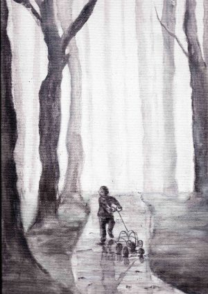 131. Liam En Sy Draadkar (Print) - Marietjie Viljoen Art