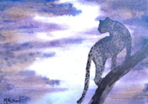 143. Leopard At Twilight (Print) - Marietjie Viljoen Art
