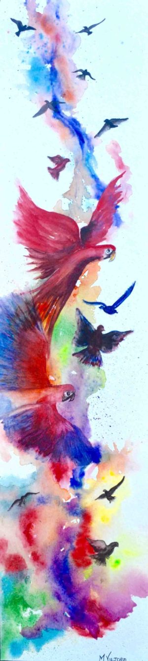 148. Parrots In The Rainbow (Print) - Marietjie Viljoen Art