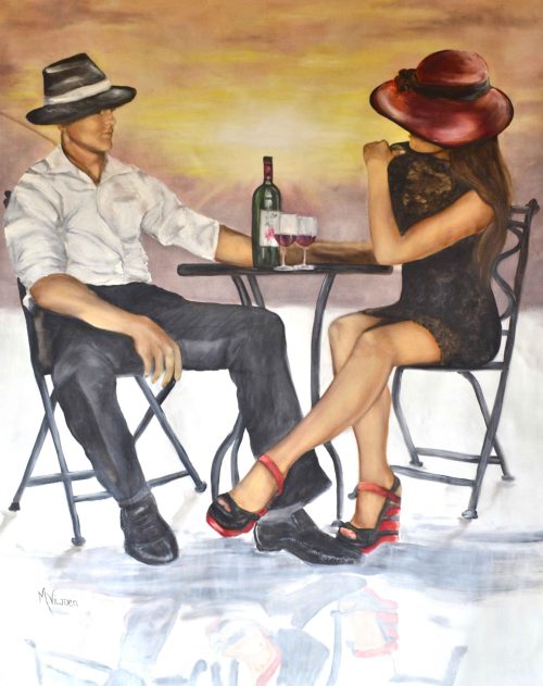 89. Wine At Sunset - Jay-Cee & Esmarie (Print) - Marietjie Viljoen Art