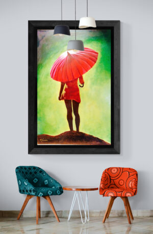 Red Umbrella Girl on Wall