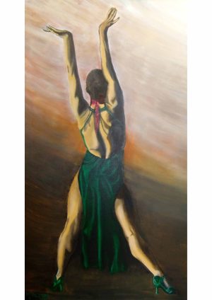 11. Green Dress Dancer 1 (Print) - Marietjie Viljoen Art